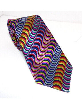 LAWRENCE IVEY, WOW!! STUNNING NEON MULTICOLOR NEON CURVE'S SHAPE NECK TIE.